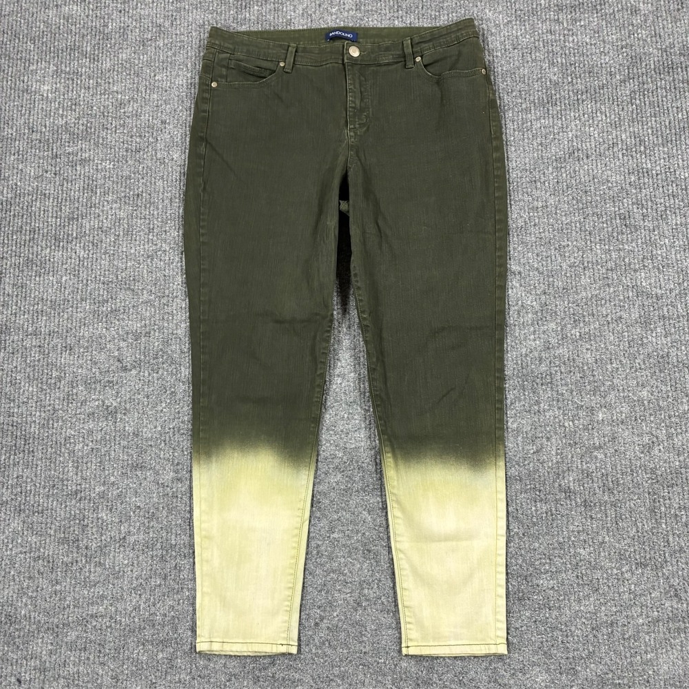 Bandolino Lisbeth Womens Skinny Jeans Size 12 Olive Green Ombre Stretch Mid Rise